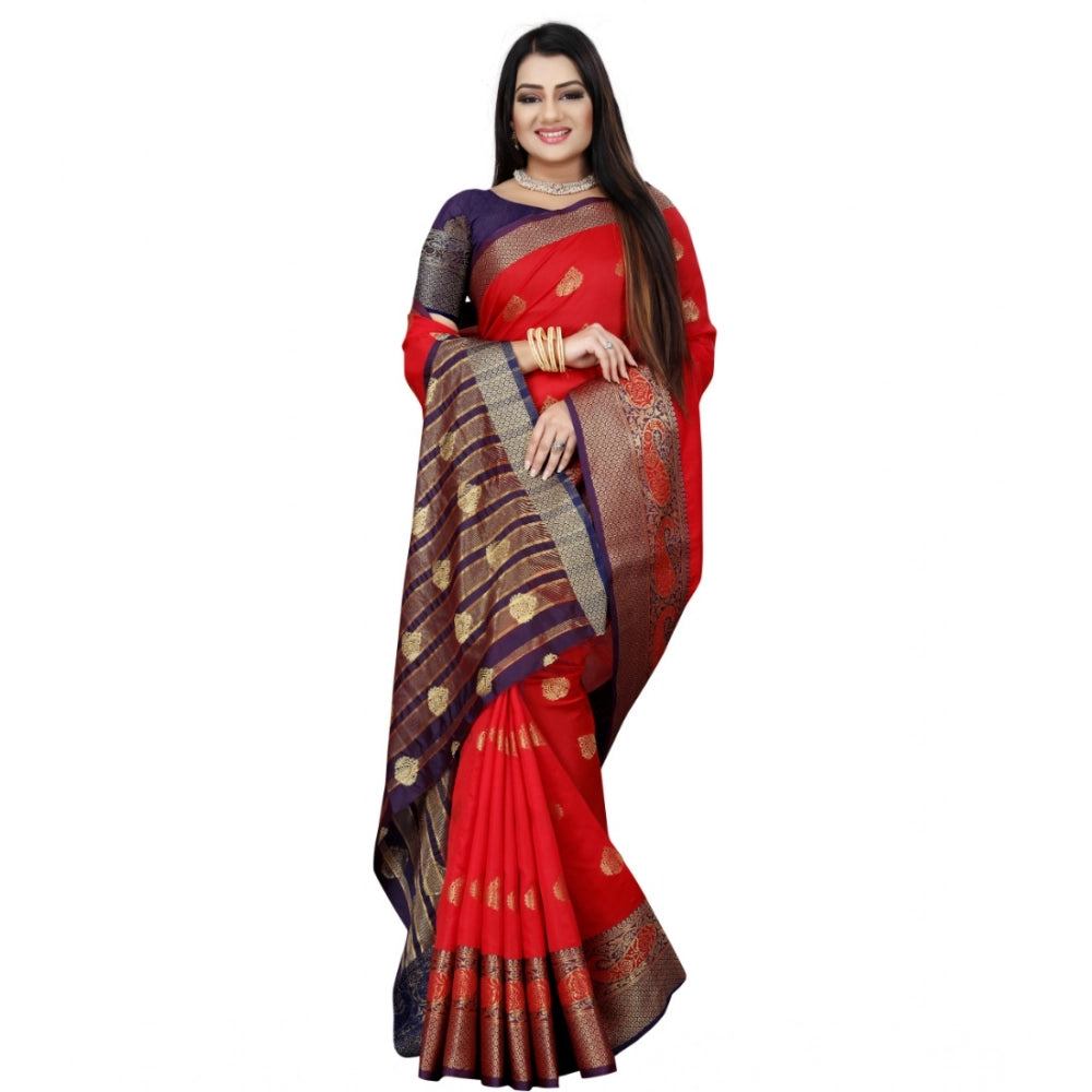 Seduva Women's Silk Blend Woven Saree With Unstitched Blouse 5.5Mtr (Purple-Red)