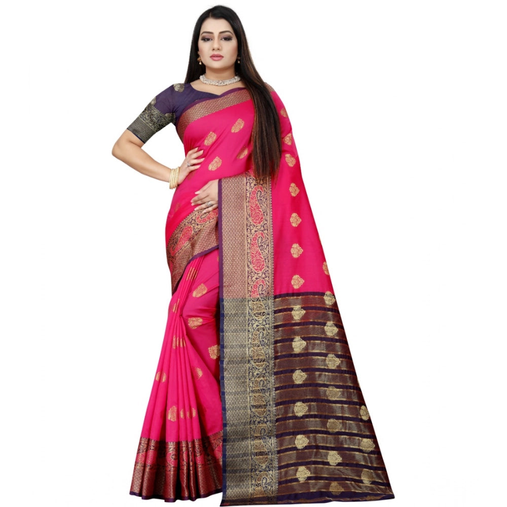 Seduva Women's Silk Blend Woven Saree With Unstitched Blouse 5.5Mtr (Purple-Pink)