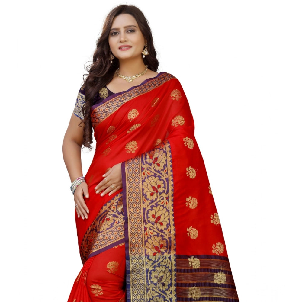 Seduva Women's Silk Blend Woven Saree With Unstitched Blouse 5.5Mtr (Purple-Red)