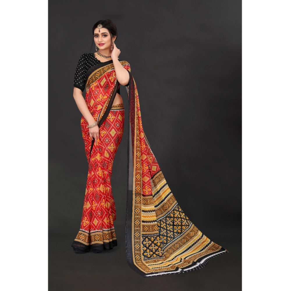 Seduva Women's Georgette Floral Print Saree With Unstitched Blouse 5.5Mtr (Red)