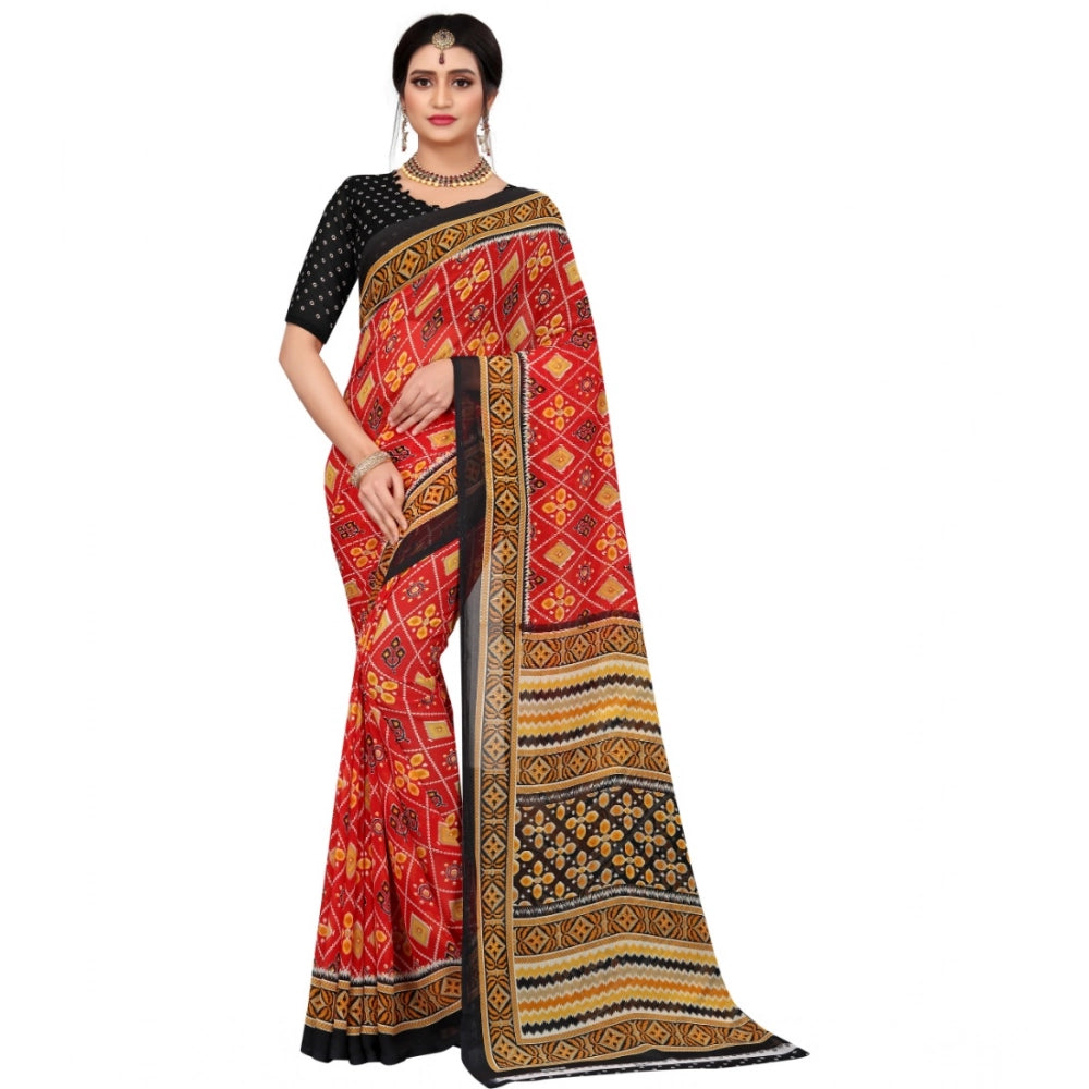 Seduva Women's Georgette Floral Print Saree With Unstitched Blouse 5.5Mtr (Red)