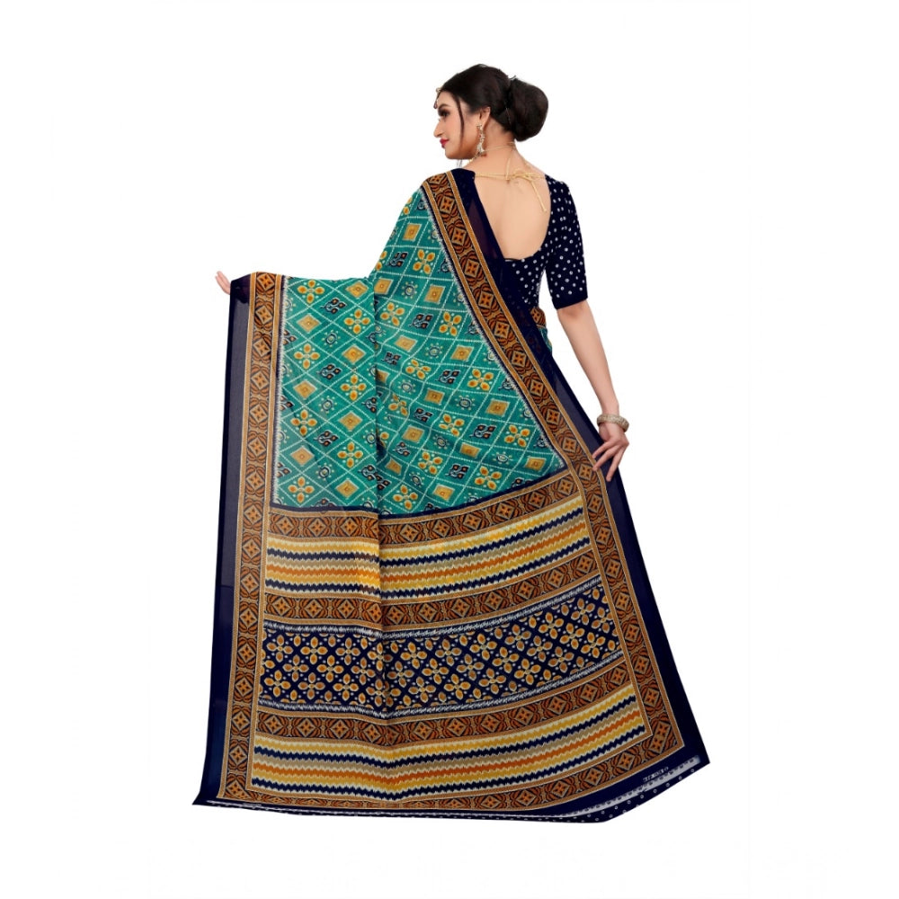 Seduva Women's Georgette Floral Print Saree With Unstitched Blouse 5.5Mtr (Dark Green)