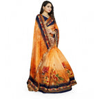 Seduva Women's Georgette Floral Print Saree With Unstitched Blouse 5.5Mtr (Blue-Orange)
