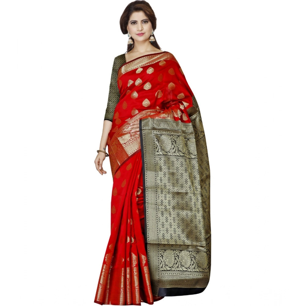 Seduva Women's Jacquard Woven Saree With Unstitched Blouse 5.5Mtr (Red)