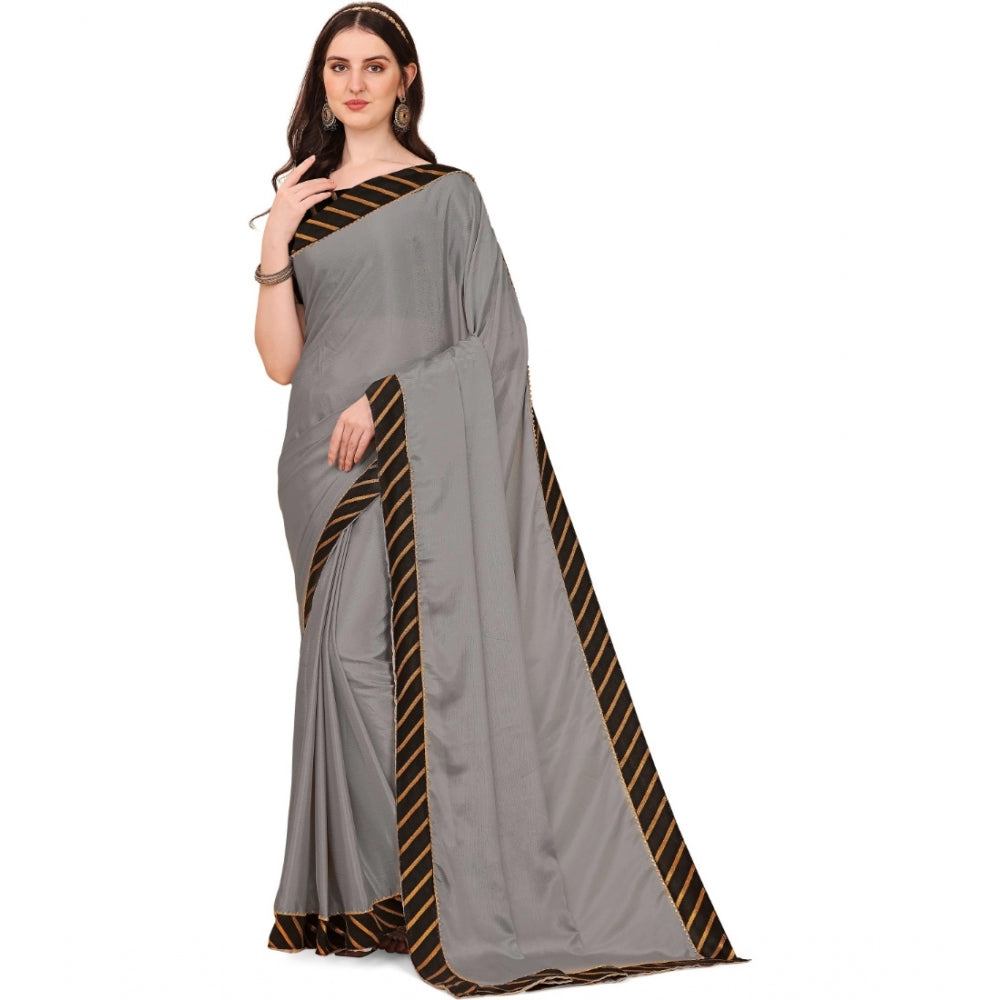 Seduva Women's Chiffon Self Design Saree With Unstitched Blouse 5.5Mtr (Silver)