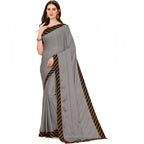 Seduva Women's Chiffon Self Design Saree With Unstitched Blouse 5.5Mtr (Silver)