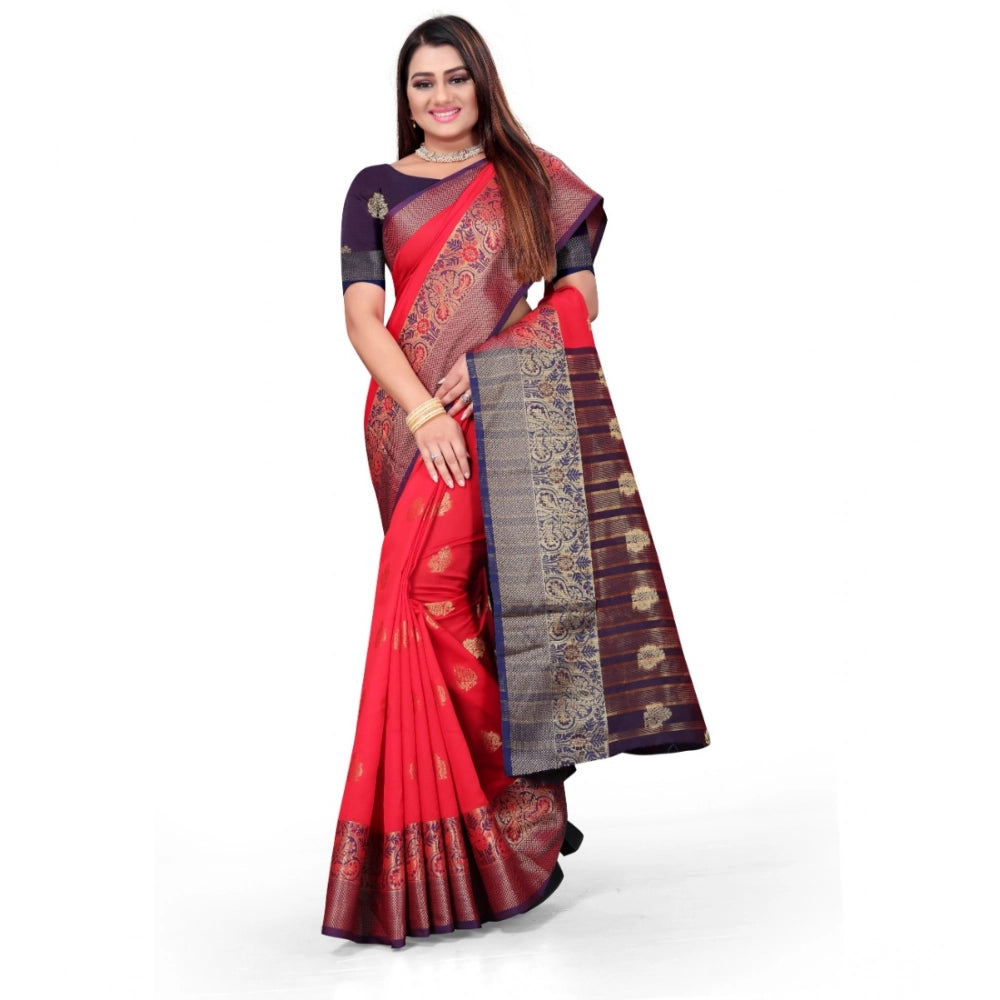 Seduva Women's Silk Blend Woven Saree With Unstitched Blouse 5.5Mtr (Red)