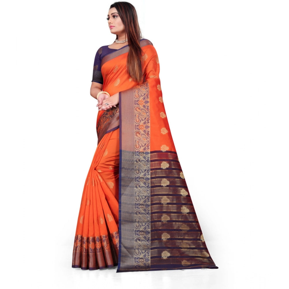 Seduva Women's Silk Blend Woven Saree With Unstitched Blouse 5.5Mtr (Orange)