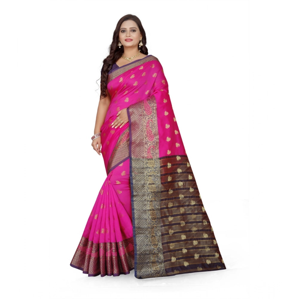 Seduva Women's Jacquard Woven Saree With Unstitched Blouse 5.5Mtr (Pink)