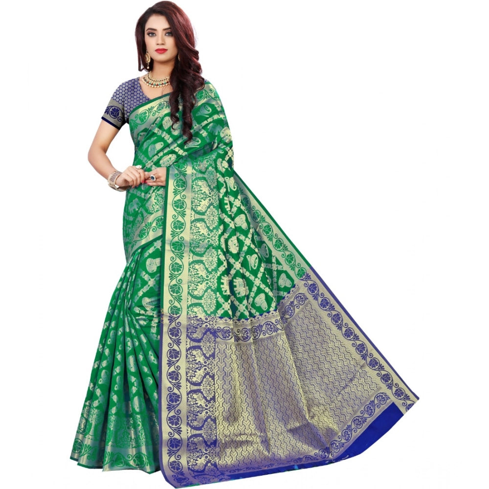 Seduva Women's Jacquard Woven Saree With Unstitched Blouse 5.5Mtr (Green)