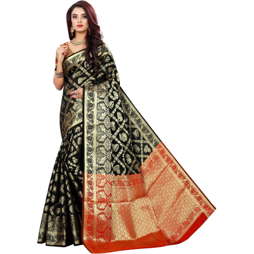 Seduva Women's Jacquard Woven Saree With Unstitched Blouse 5.5Mtr (Black)