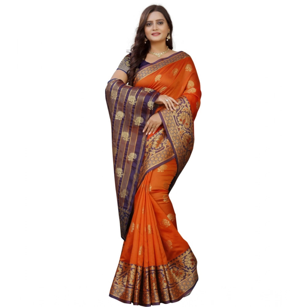 Seduva Women's Silk Blend Woven Saree With Unstitched Blouse 5.5Mtr (Gold-Orange)