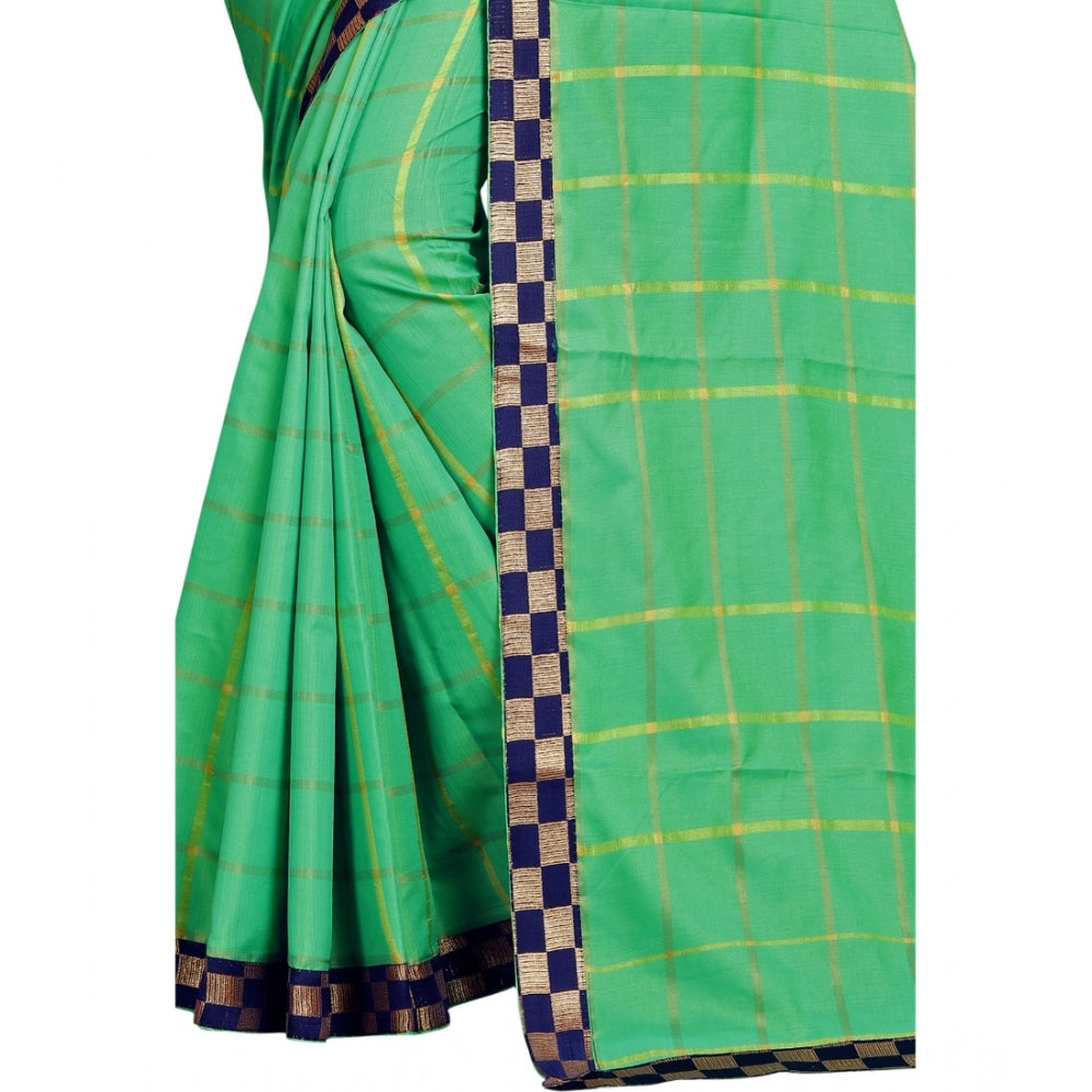 Seduva Women's Cotton Silk Checkered Saree With Unstitched Blouse 5.5Mtr (Green)