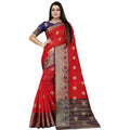 Seduva Women's Silk Blend Woven Saree With Unstitched Blouse 5.5Mtr (Red-Blue)