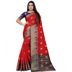 Seduva Women's Silk Blend Woven Saree With Unstitched Blouse 5.5Mtr (Red-Blue)