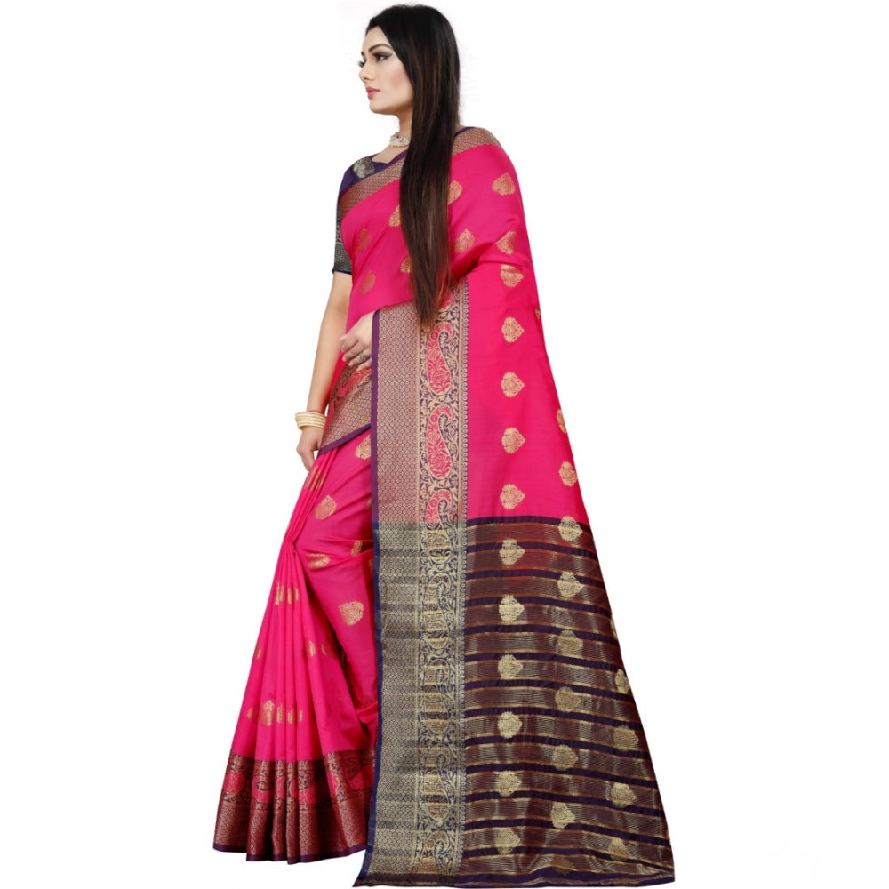 Seduva Women's Silk Blend Woven Saree With Unstitched Blouse 5.5Mtr (Purple-Pink)