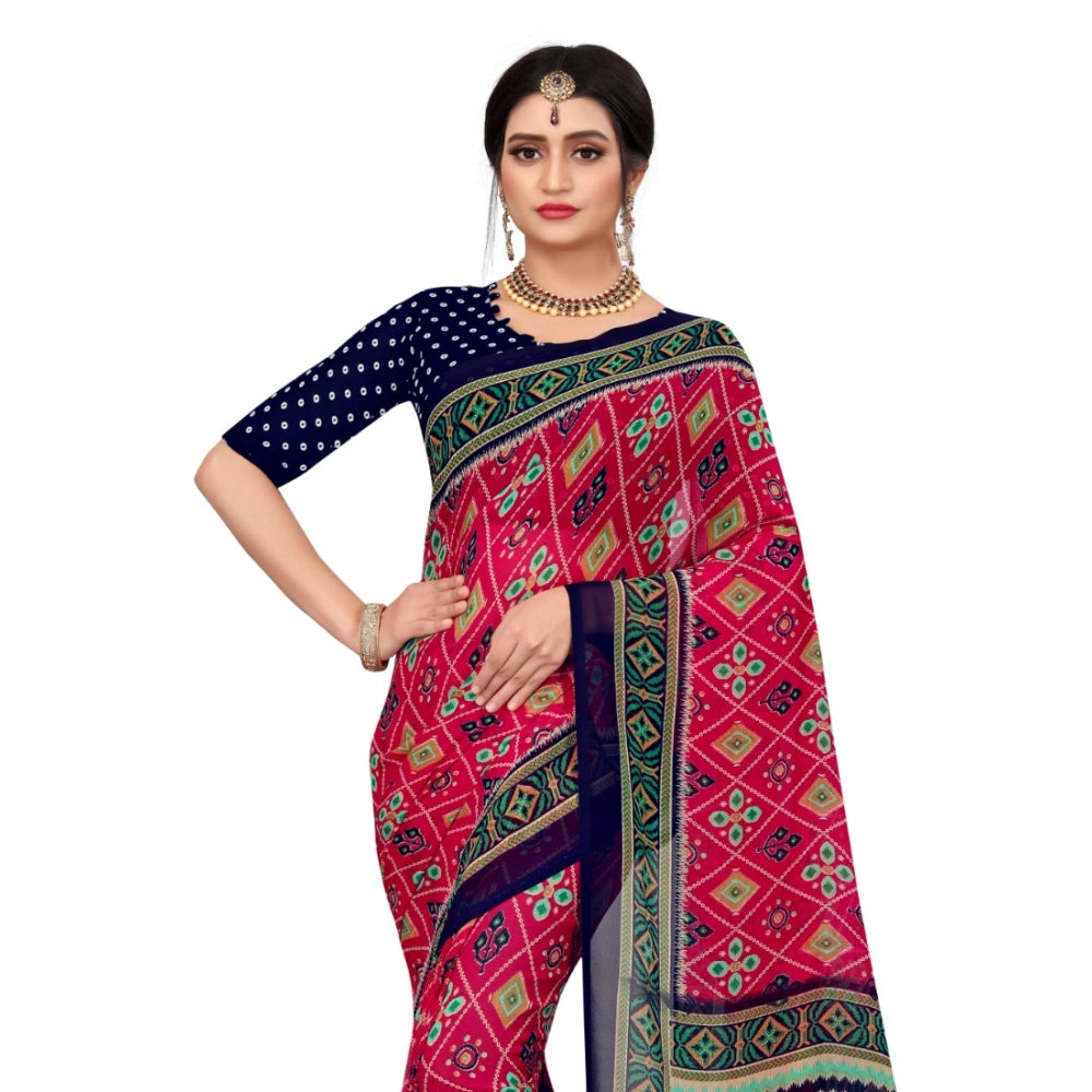 Seduva Women's Georgette Floral Print Saree With Unstitched Blouse 5.5Mtr (Pink)