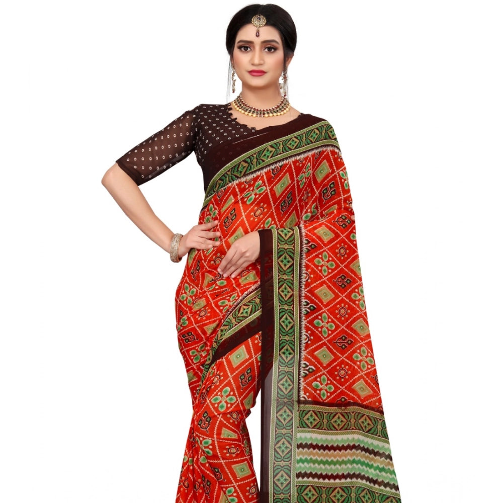 Seduva Women's Georgette Floral Print Saree With Unstitched Blouse 5.5Mtr (Red)