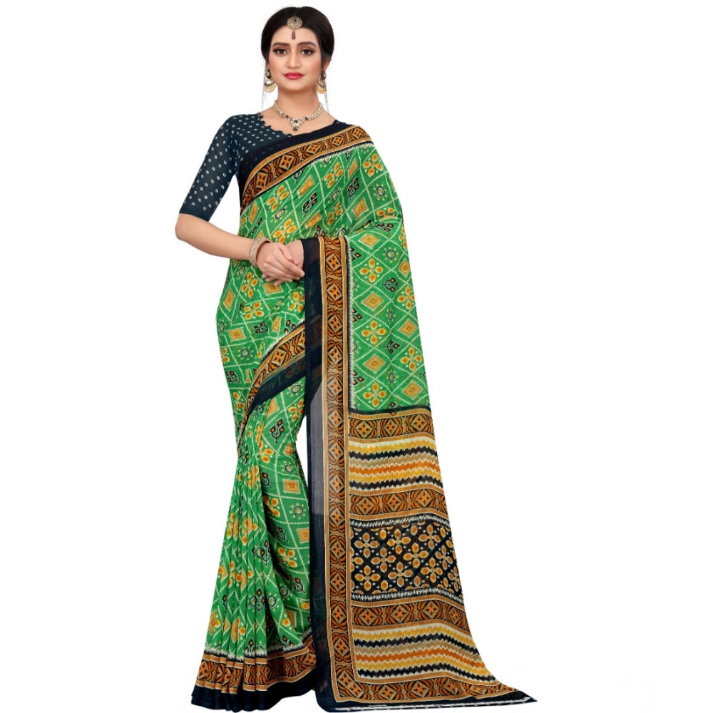 Seduva Women's Georgette Floral Print Saree With Unstitched Blouse 5.5Mtr (Light Green)
