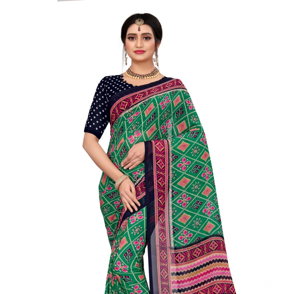 Seduva Women's Georgette Floral Print Saree With Unstitched Blouse 5.5Mtr (Green)
