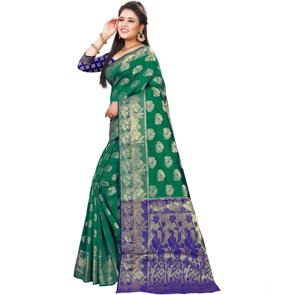 Seduva Women's Jacquard Woven Saree With Unstitched Blouse 5.5Mtr (Green)