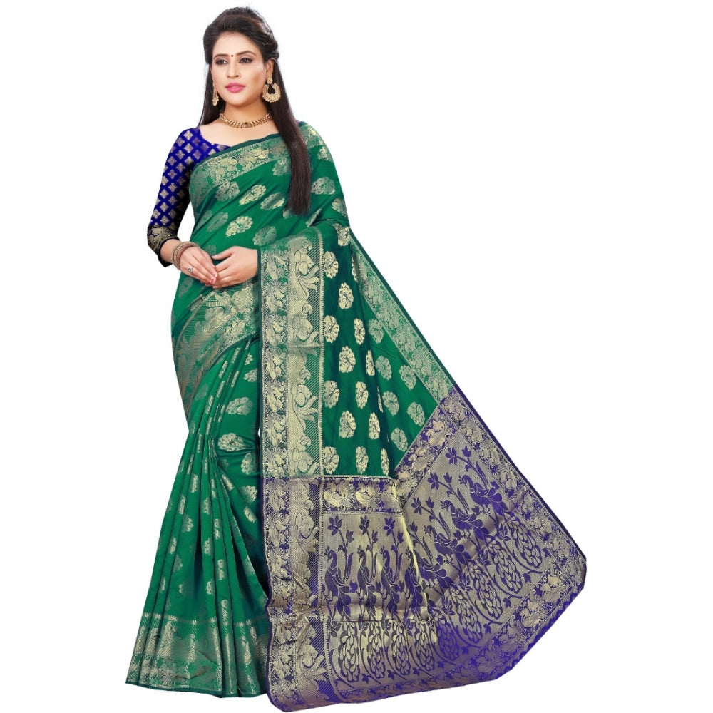 Seduva Women's Jacquard Woven Saree With Unstitched Blouse 5.5Mtr (Green)