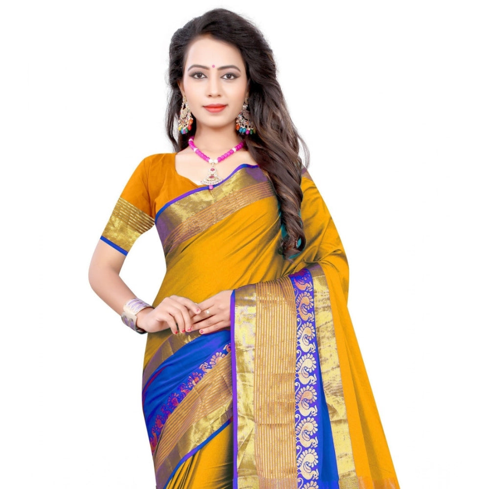 Seduva Women's Jacquard Woven Saree With Unstitched Blouse 5.5Mtr (Yellow)