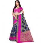 Seduva Women's Jacquard Woven Saree With Unstitched Blouse 5.5Mtr (Blue)