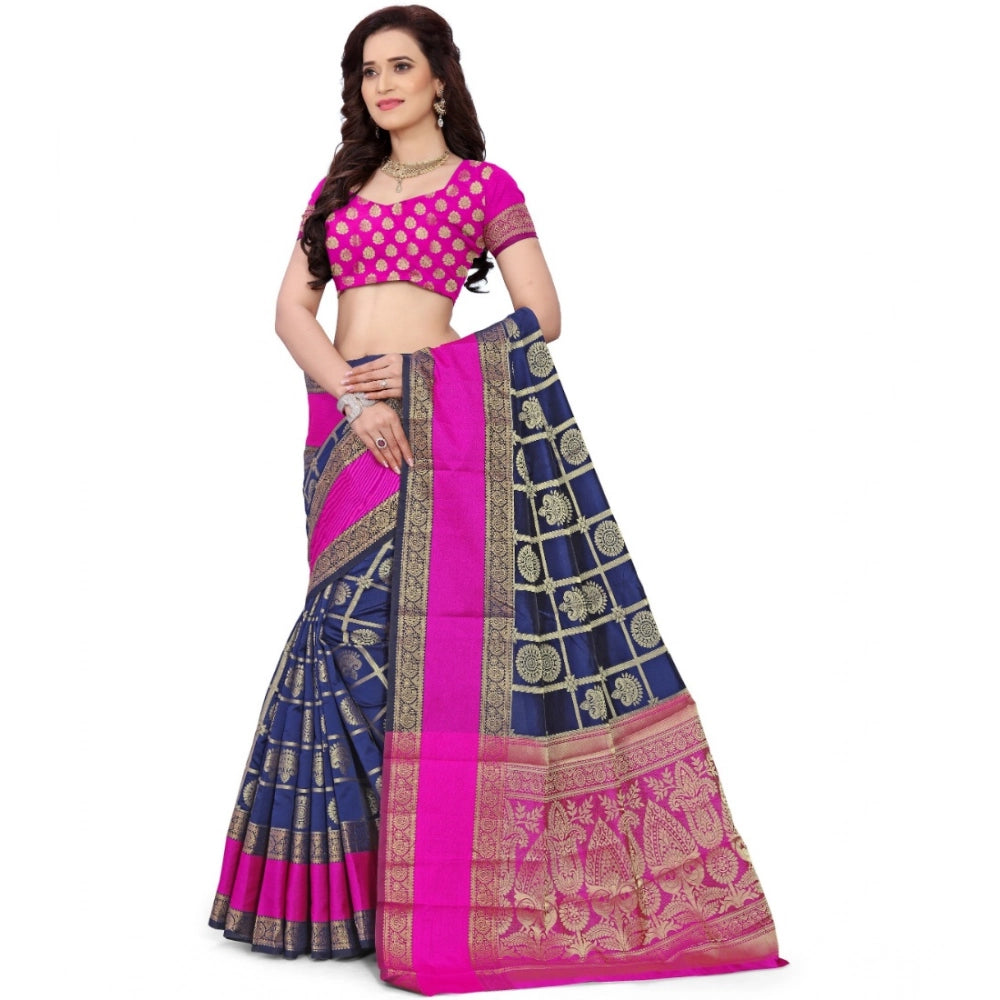 Seduva Women's Jacquard Woven Saree With Unstitched Blouse 5.5Mtr (Blue)