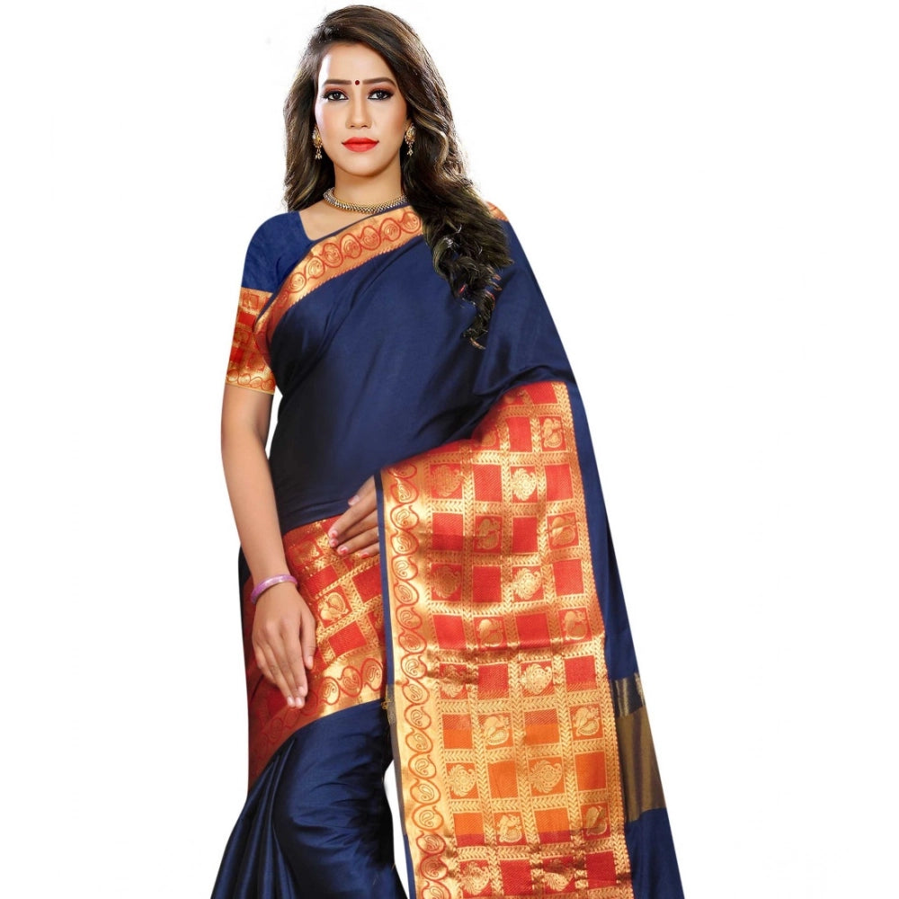 Seduva Women's Jacquard Woven Saree With Unstitched Blouse 5.5Mtr (Blue)