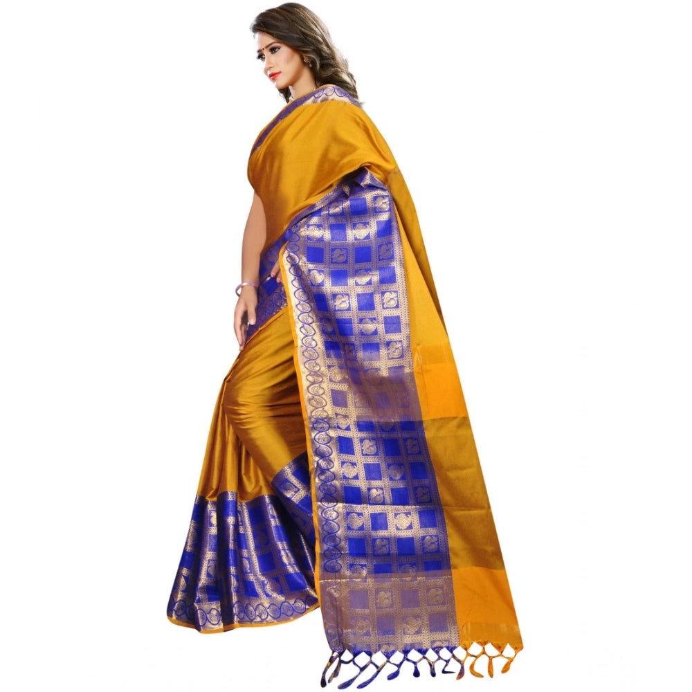 Seduva Women's Jacquard Woven Saree With Unstitched Blouse 5.5Mtr (Mustard)