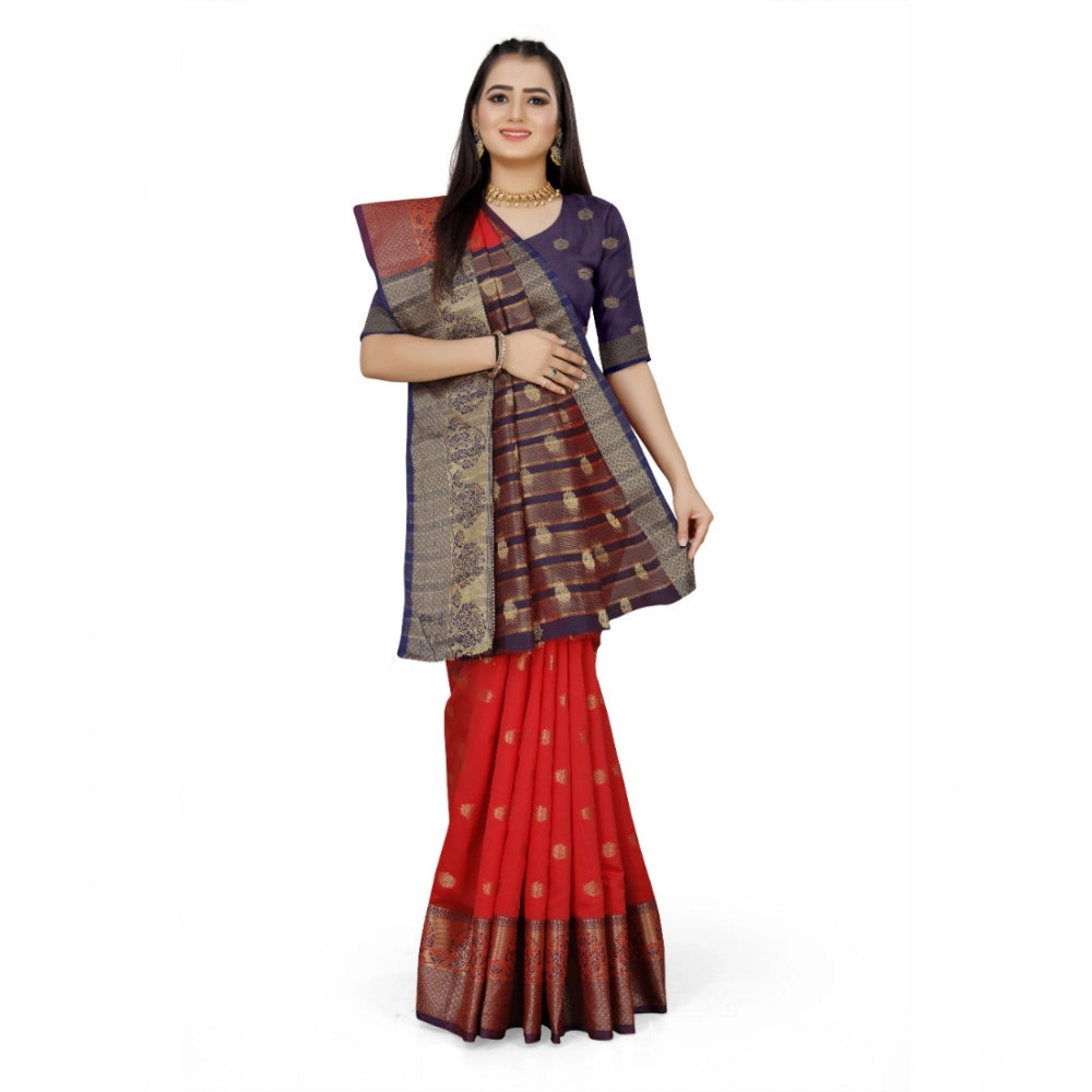 Seduva Women's Jacquard Woven Saree With Unstitched Blouse 5.5Mtr (Red)