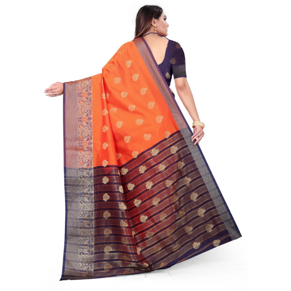 Seduva Women's Silk Blend Woven Saree With Unstitched Blouse 5.5Mtr (Orange)