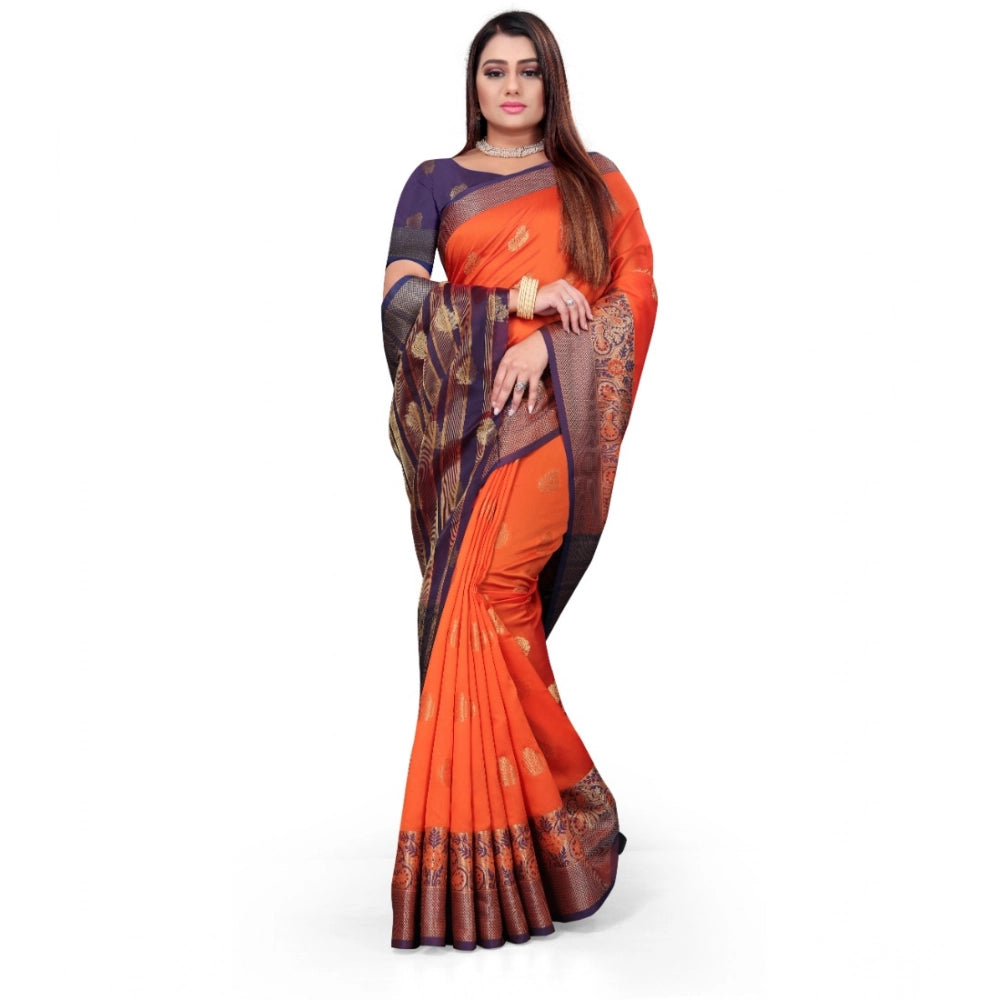 Seduva Women's Silk Blend Woven Saree With Unstitched Blouse 5.5Mtr (Orange)