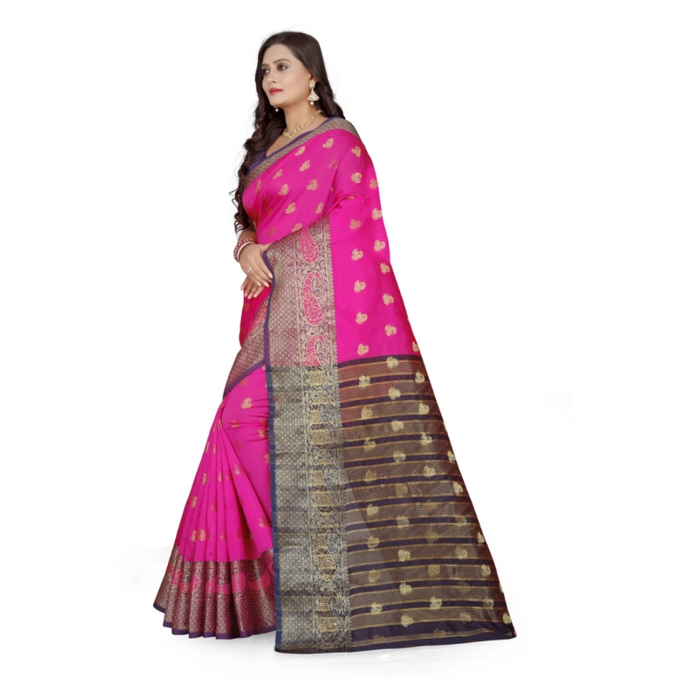 Seduva Women's Jacquard Woven Saree With Unstitched Blouse 5.5Mtr (Pink)