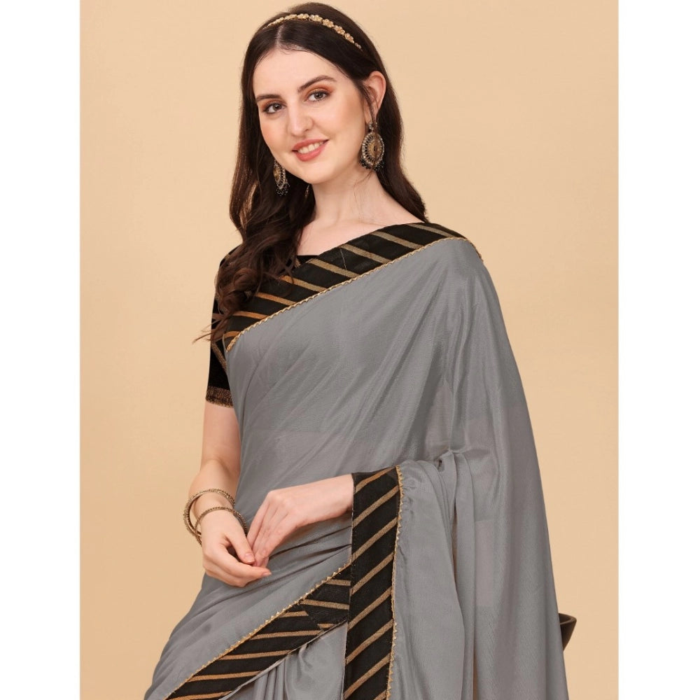 Seduva Women's Chiffon Self Design Saree With Unstitched Blouse 5.5Mtr (Silver)