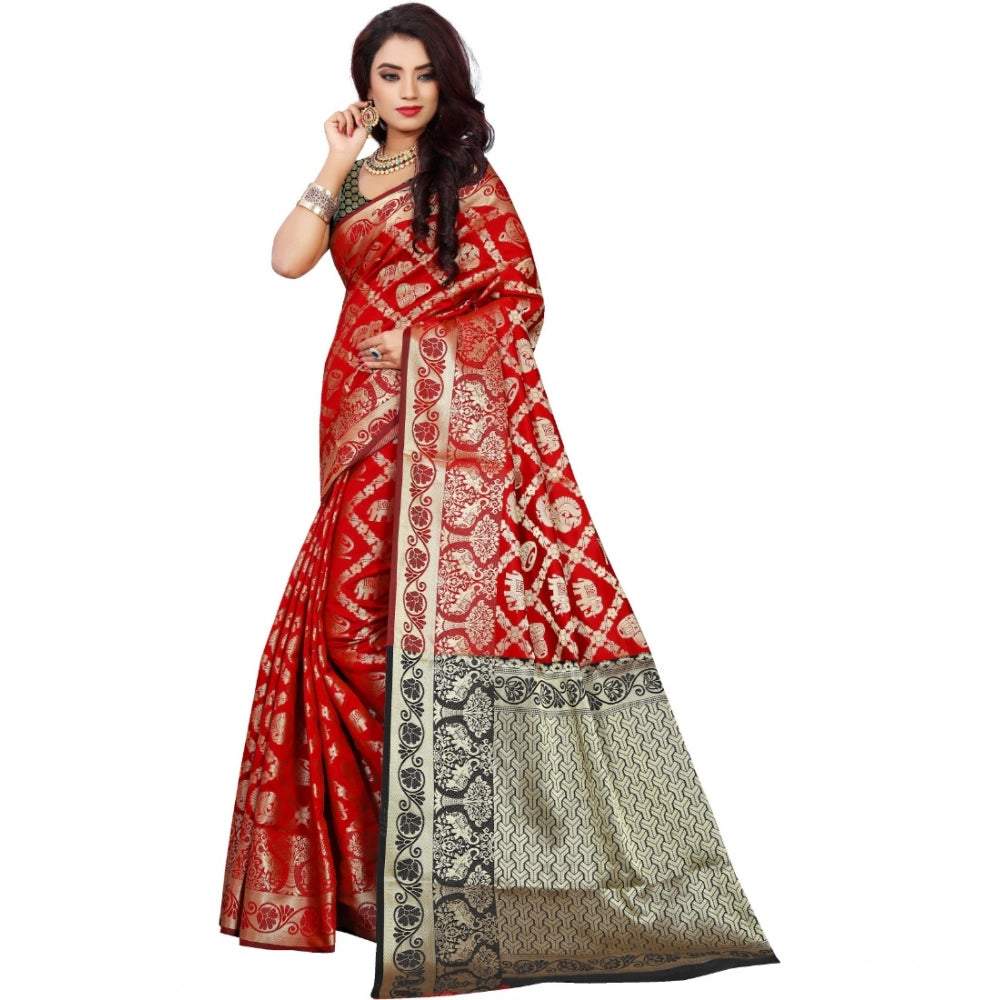 Seduva Women's Jacquard Woven Saree With Unstitched Blouse 5.5Mtr (Red)