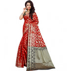 Seduva Women's Jacquard Woven Saree With Unstitched Blouse 5.5Mtr (Red)