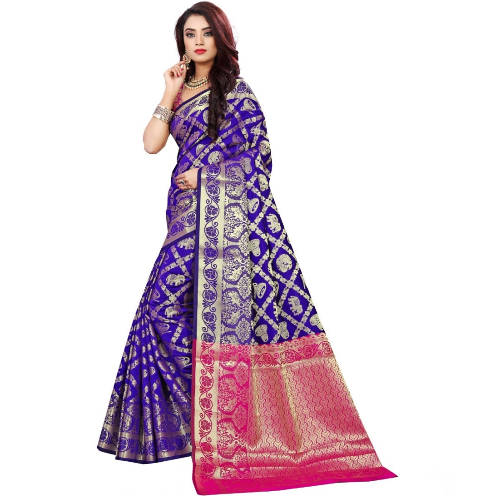 Seduva Women's Jacquard Woven Saree With Unstitched Blouse 5.5Mtr (Blue)