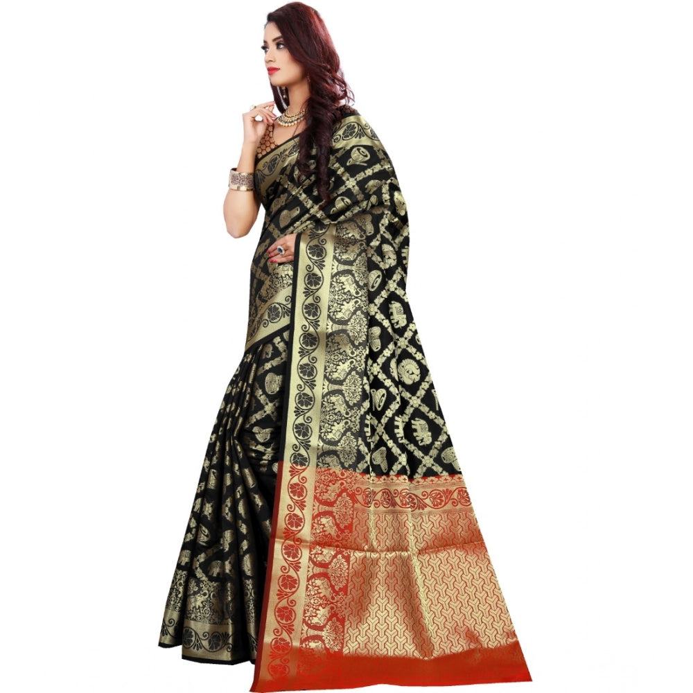 Seduva Women's Jacquard Woven Saree With Unstitched Blouse 5.5Mtr (Black)