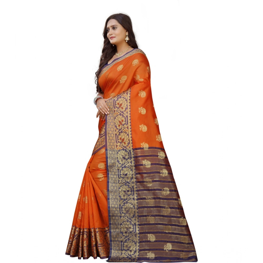 Seduva Women's Silk Blend Woven Saree With Unstitched Blouse 5.5Mtr (Gold-Orange)