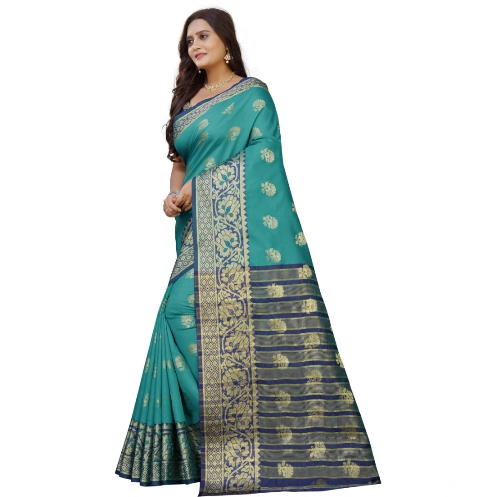 Seduva Women's Silk Blend Woven Saree With Unstitched Blouse 5.5Mtr (Dark Blue-Green)