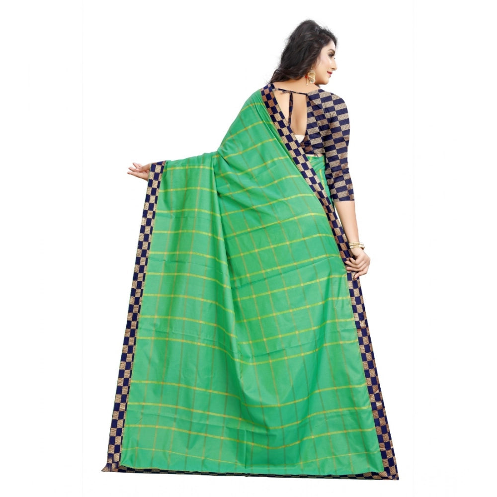 Seduva Women's Cotton Silk Checkered Saree With Unstitched Blouse 5.5Mtr (Green)