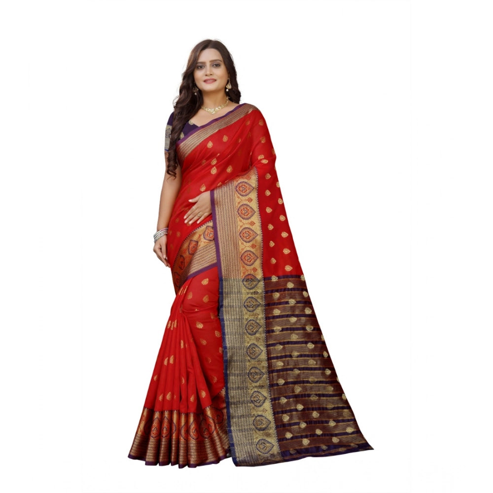 Seduva Women's Silk Blend Woven Saree With Unstitched Blouse 5.5Mtr (Purple-Red)