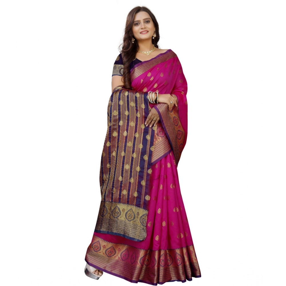 Seduva Women's Silk Blend Woven Saree With Unstitched Blouse 5.5Mtr (Purple-Pink)