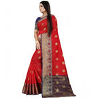 Seduva Women's Silk Blend Woven Saree With Unstitched Blouse 5.5Mtr (Red-Blue)