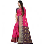 Seduva Women's Silk Blend Woven Saree With Unstitched Blouse 5.5Mtr (Blue-Pink)