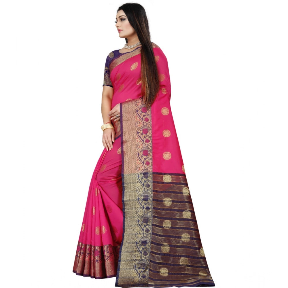 Seduva Women's Silk Blend Woven Saree With Unstitched Blouse 5.5Mtr (Blue-Pink)