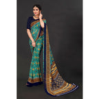 Seduva Women's Georgette Floral Print Saree With Unstitched Blouse 5.5Mtr (Dark Green)