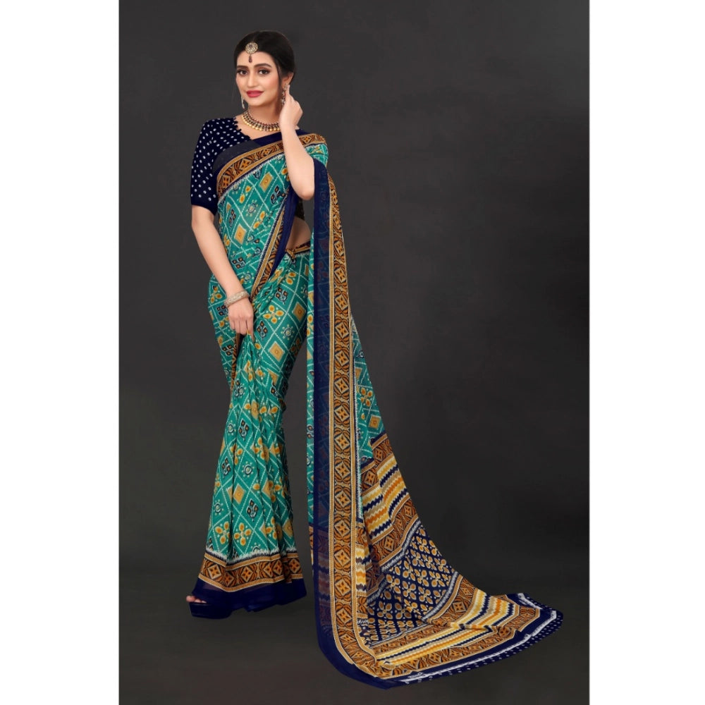 Seduva Women's Georgette Floral Print Saree With Unstitched Blouse 5.5Mtr (Dark Green)